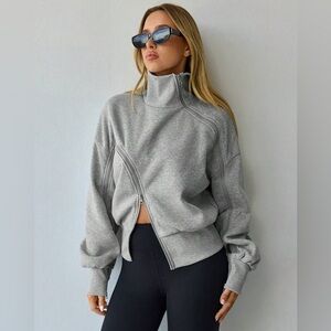 Asymmetrical Double Zip-Up Jacket in Grey
